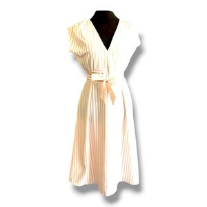 Msquared Pink & White Stripe Tie-Waist Curved Hem V-Neck Dress - vintage barbie